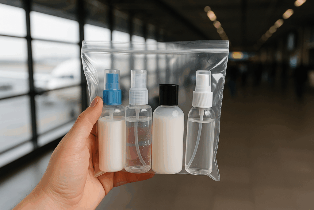 Frascos permitidos como líquidos na bagagem de mão Ziploc transparente com líquidos bagagem mão